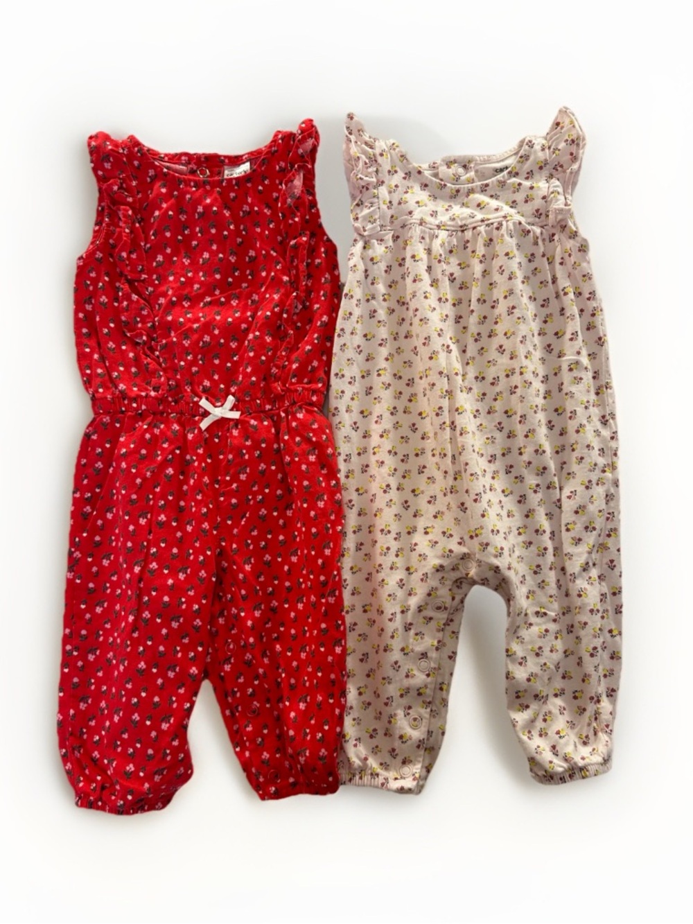 Baby Girl 6M Romper Bundle Carter’s‎ Floral Pink Red Ruffle Sleeveless
